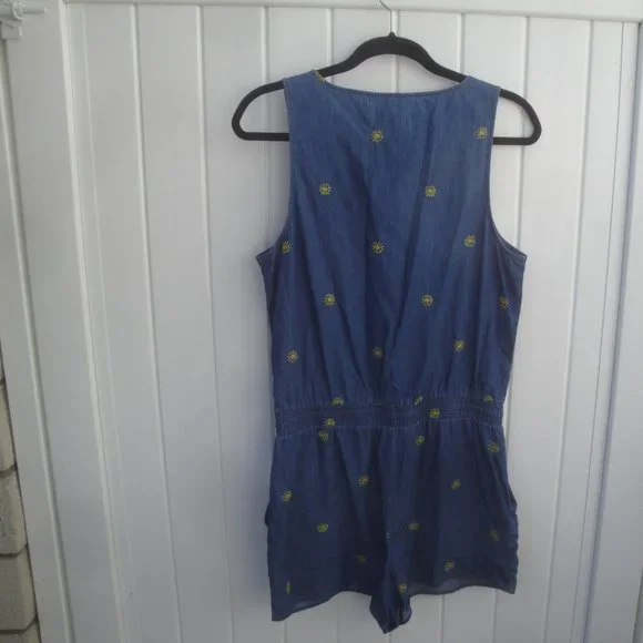 Splendid Gray Malin 100% Cotton Romper Embroidered Printed Romper Blue Med - Picture 3 of 5